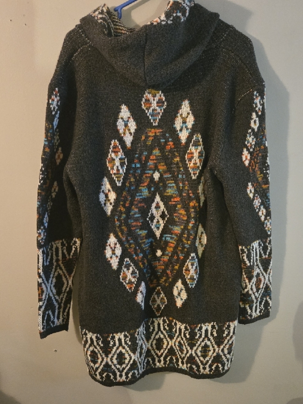 Dark Gray Hooded Patterned Cardigan Sweater - Picture 5 of 5